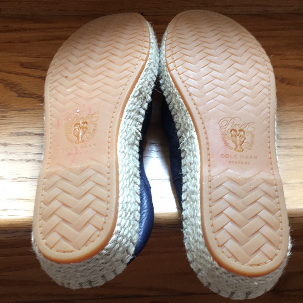 Cole Haan navy pinch marine classics  leather jute wedges size 7 made in India - Picture 4 of 10